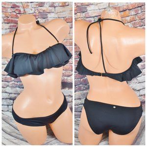 Victorias secret Small Medium Black Ruffle Bandeau Bikini NWOT Gold Hardware